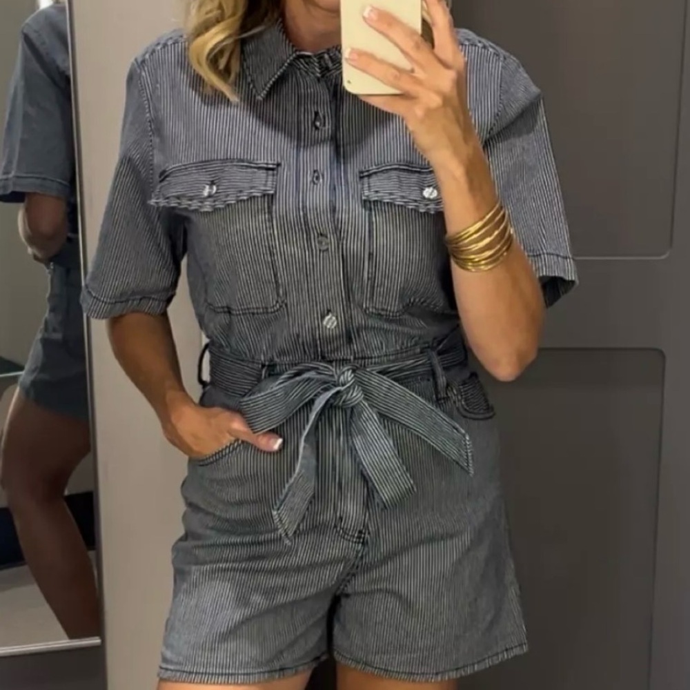 Universal Thread Navy and White Striped Romper